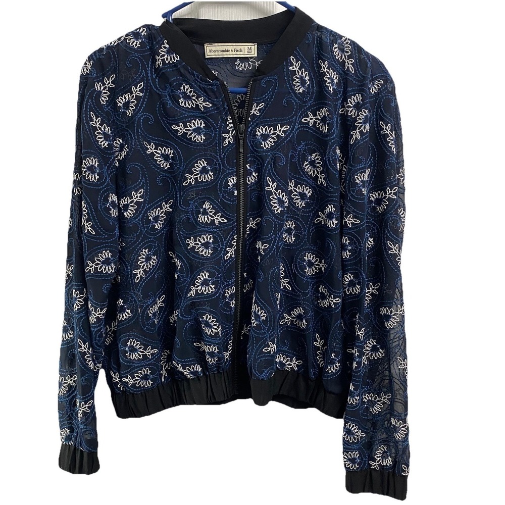 Abercrombie&Fitch Womens Y2k Floral Embroidered Jacket Navy/White/Black Sz.M